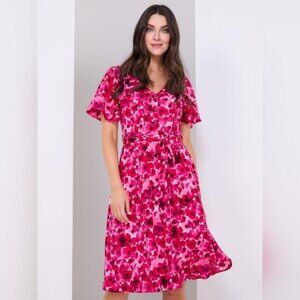 NWT Suzy Shier Barbiecore Cottage Garden Lady Tie Waist Classy Floral Dress M